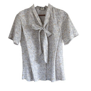 Southern Lady Vintage Made In USA Floral Short Sleeve Blouse Tie Neck Size 11/12